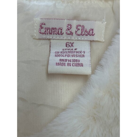 Toddler Emma & Elsa Faux Fur Vest 6X Ivory Sleeveless Satin Lining Button Closur - Picture 7 of 8